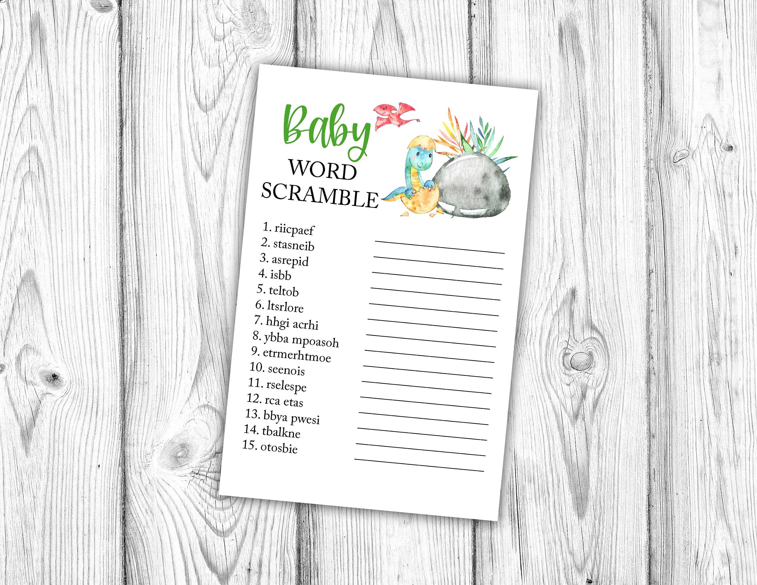Word Scramble Game, Dinosaur Word Scramble Game, Dinosaur Baby Shower, Boy Dinosaur Baby Shower Game, Word Game, Instant Download Printable