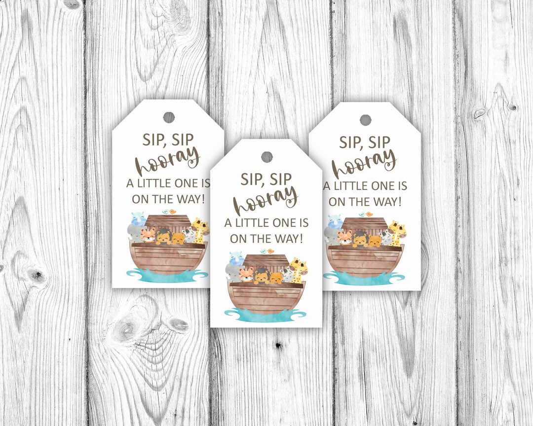 Noahs Ark Baby Shower Favor Tags, Noahs Ark Mini Wine Champagne Bottle ...