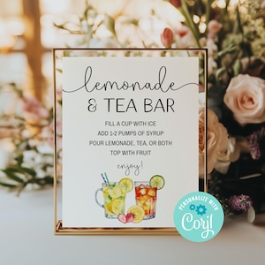 Bearbeitbares Schild für Limonade und Teebar, Trinkbar, Geburtstagsgetränkestation, alkoholfreie Bar, Corjl bearbeitbare Vorlage, druckbarer Download