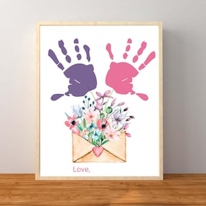 Manualidad con huellas de manos para el Día de la Madre, regalo para el Día de la Madre, pintura de ramo en sobres, regalo de recuerdo, descarga instantánea imprimible