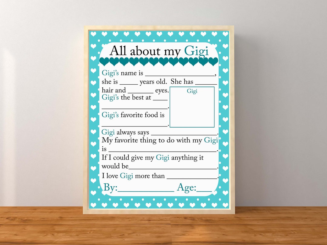 All About Gigi, Gigi Printable, All About My Gigi, Mother's Day Gift ...