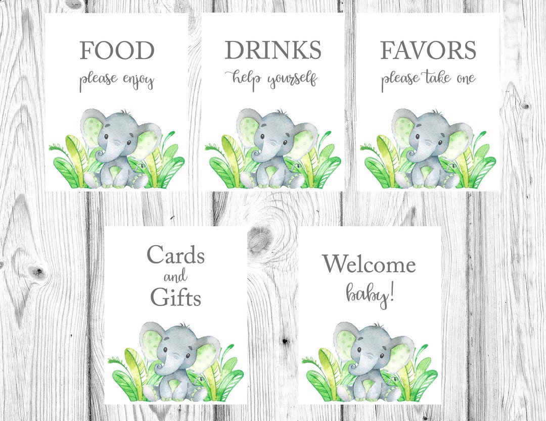 Elephant Baby Shower, Elephant Baby Shower Printables, Green Elephant ...