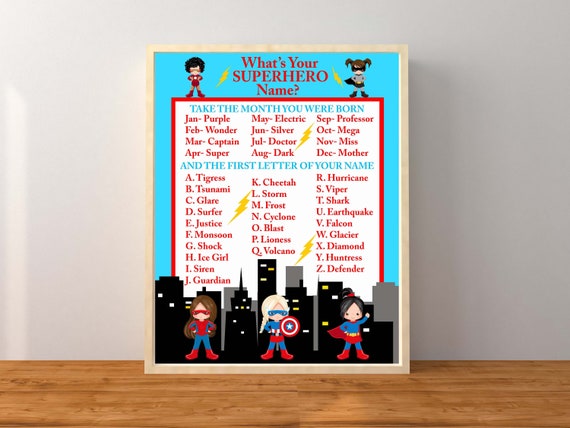 Superhero Party Sign Whats Your Superhero Name Sign 