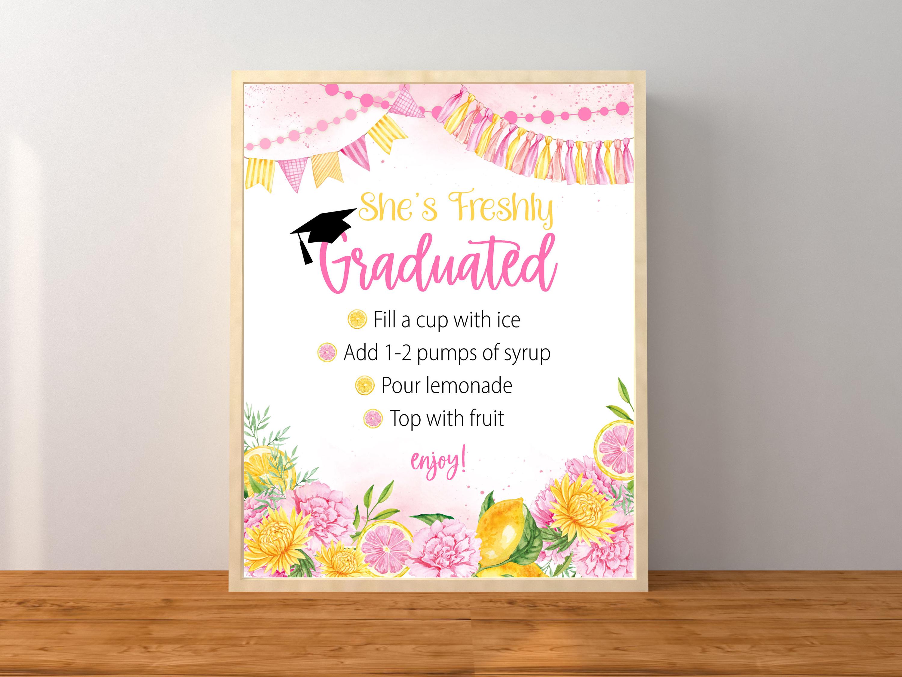 Graduation Lemonade Bar Sign, Graduation Party Drink Station Decorations, Lemonade Bar Menu Instructions, Pink, Instant Download Printable