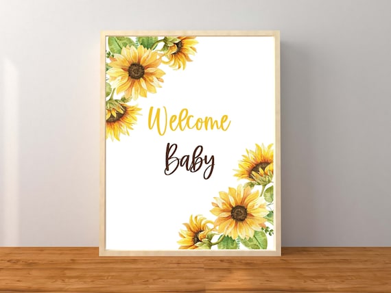 Sunflower Welcome Baby Sign, Gender Neutral Yellow Sunflower Baby