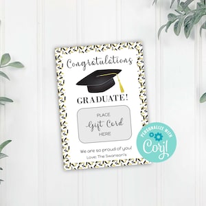 Modèle de porte-cartes cadeau de remise des diplômes modifiable, porte-cartes cadeau senior diplômé félicitations, modèle modifiable Corjl, téléchargement imprimable