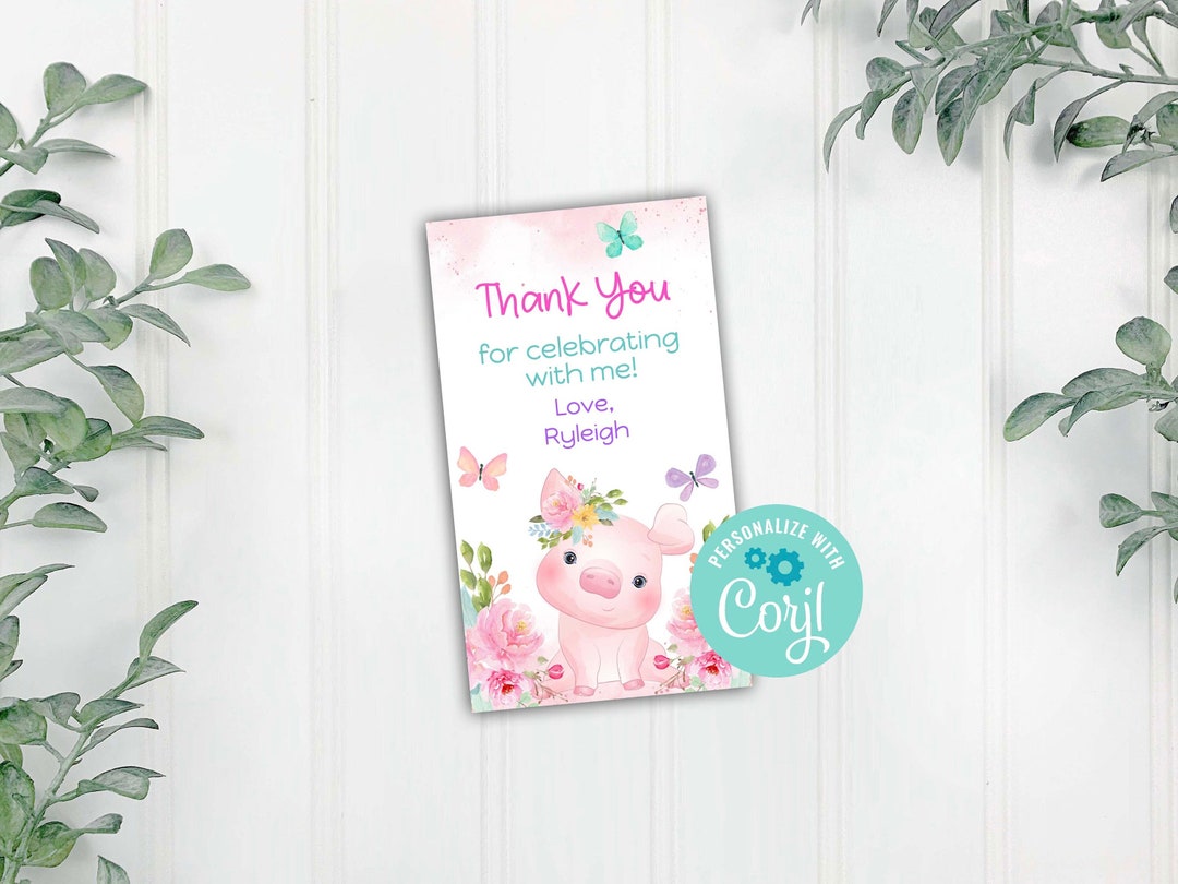 Pig Gift Tag, Pink Little Piggy Birthday Party Favor Tags, Corjl ...