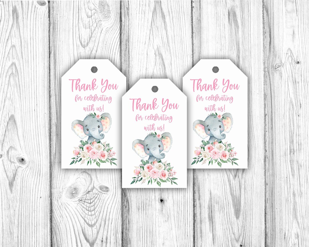 Elephant Gift Tags, Pink Elephant Baby Shower, Elephant Baby Shower