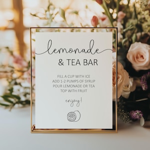 Limonade und Tee Bar Schild, Geburtstag Party Drink Station Dekorationen, Menü Anleitung, Babyparty, Hochzeit, Sofort Download druckbar