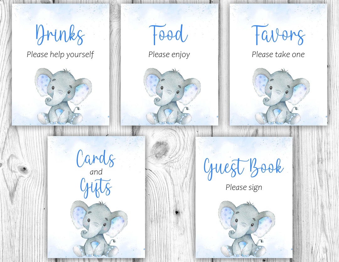 Blue Elephant Baby Shower Bundle, Boy Elephant Tabletop Sign Printables ...