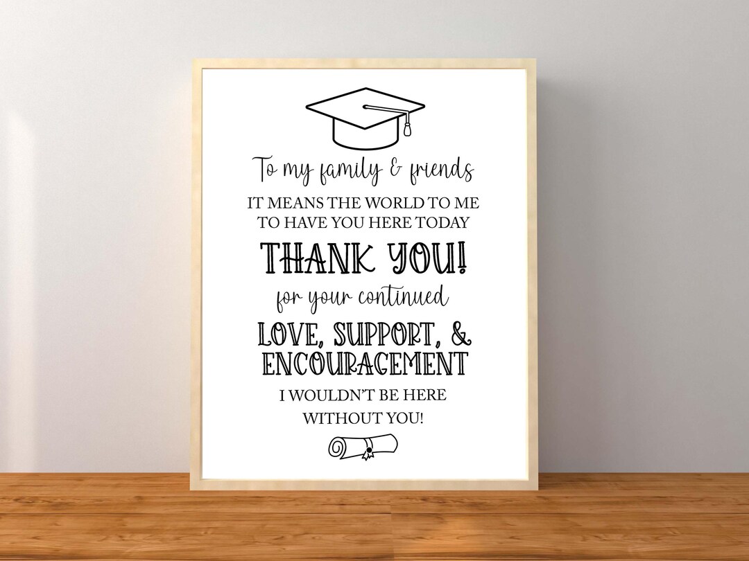 Graduation Family and Friends Thanks You Sign, Guest Thanks Favor ...