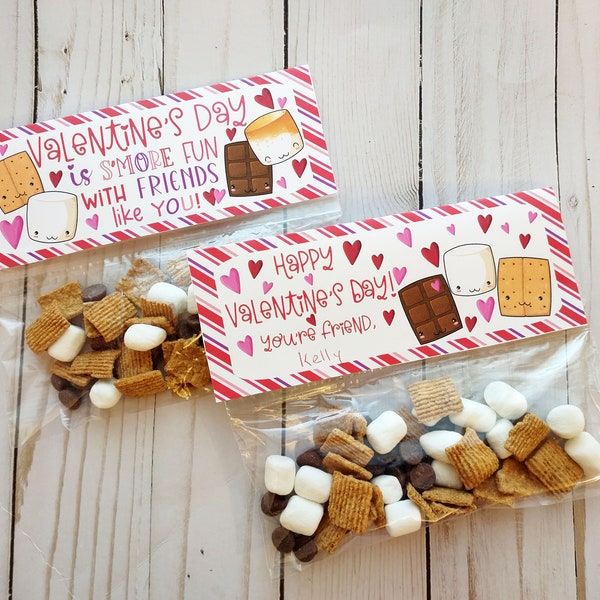 Valentine's Day S'more's Bag Treat Toppers, Valentine's Is S'more Fun With Friends Like You Favors, Smore Tags, Instant Download Printable