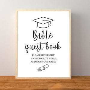 Signe de livre d&#39;or de la Bible de remise des diplômes, signe de fête de remise des diplômes, décorations de remise des diplômes, surligner le verset biblique préféré, téléchargement immédiat imprimable
