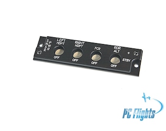 May include: Black panel with five toggle switches labeled "LEFT HDPT", "RIGHT HDPT", "FCR", "RDR ALT", and "STBY". Each switch has an "OFF" label.