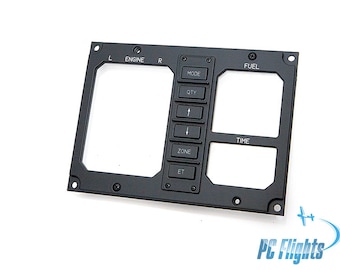 May include: Black metal panel with cutouts for gauges and buttons. The panel has labels for "Engine", "Mode", "Fuel", and "Time". The "Mode" section has buttons labeled "QTY", "Zone", and "ET".