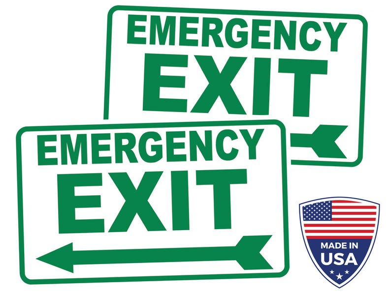 2 X Emergency Exit Indicator Sticker - Office Safety Notice - Emergency ...
