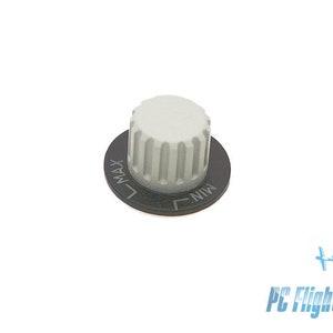 May include: A gray knob with a black ring around it. The ring has the words "MAX" and "MIN" printed on it.