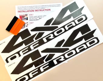 4x4 Offroad Universal Four Wheel Drive Decal Sticker Accessory - For Truck Bed, SUV - Durable & Weatherproof - Size 17 x 4 inch - (Set of 2)