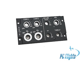 May include: Black panel with multiple round buttons and switches labeled "COMM 1", "COMM 2", "SECURE VOICE", "MSL", "AUDIO 1", "SQL", "GD", "TF", and "THREAT". Each button has an "INC" label indicating an increment function.
