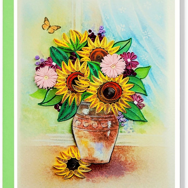 Sunflower Quilling Card, Greeting Card for All Occasions for Birthday, Anniversary, Get Well, Sympathy for Him, Her, Friend, Boss, Mom