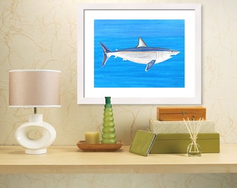 Matted & Framed, Mako Shark, Montauk Shark Art Print, Shark Poster, Mako Art Print, Mako Poster