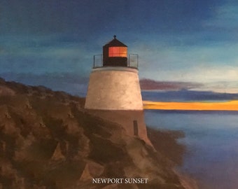 Newport Lighthouse Tile, Newport, Rhode Island Sunset Coaster Tile