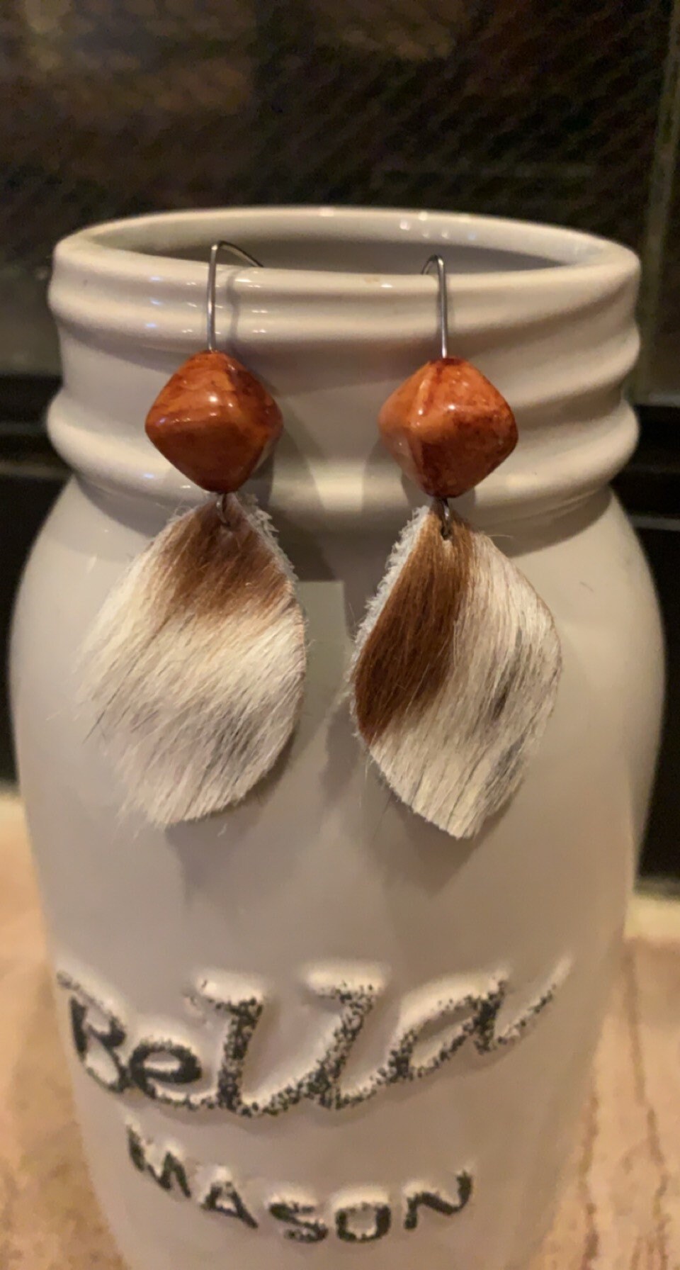 Hair on hide leather earrings Etsy