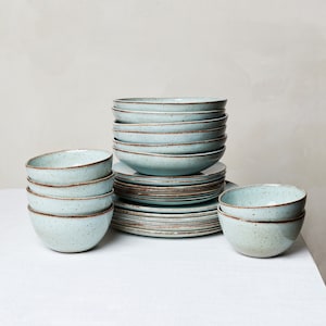 Seafoam Pottery Dinnerware Set: Stoneware Dining for 6