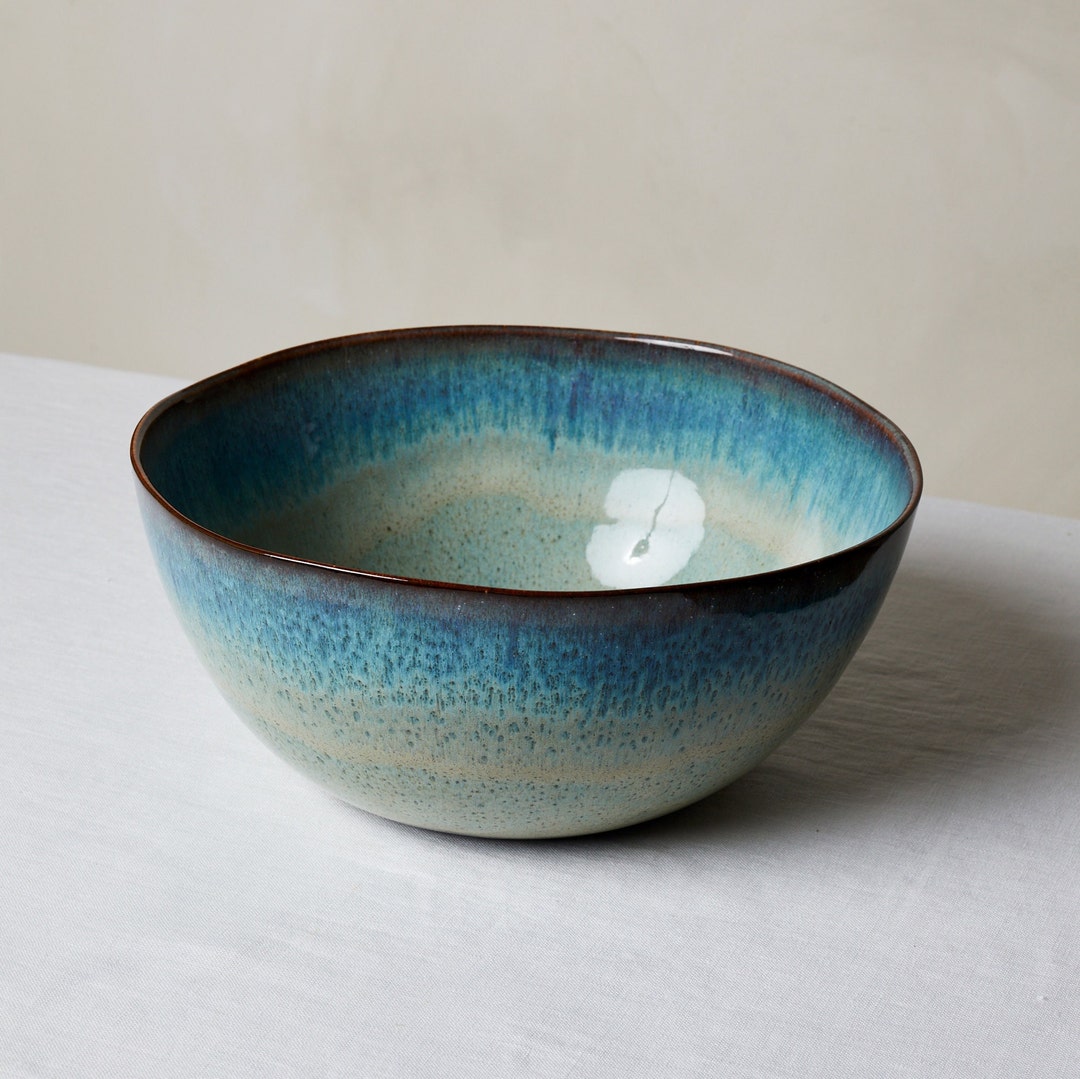 Ocean Salad Bowl, Pottery Salad Bowl, Stoneware Serving Bowl, Large