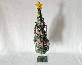 Vintage Metal Decorated Christmas Tree, Unique Christmas Holidays Decor, Mantel Shelve Decoration, Fireplace Decor, Table Top Christmas Tree