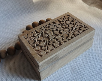 Vintage Wooden Carved Boxes, Made in India Trinket Box, Jewelry Wooden Box, Floral Carved Boxes, Heavily Hand Made Hand Carved Wood Box Set
