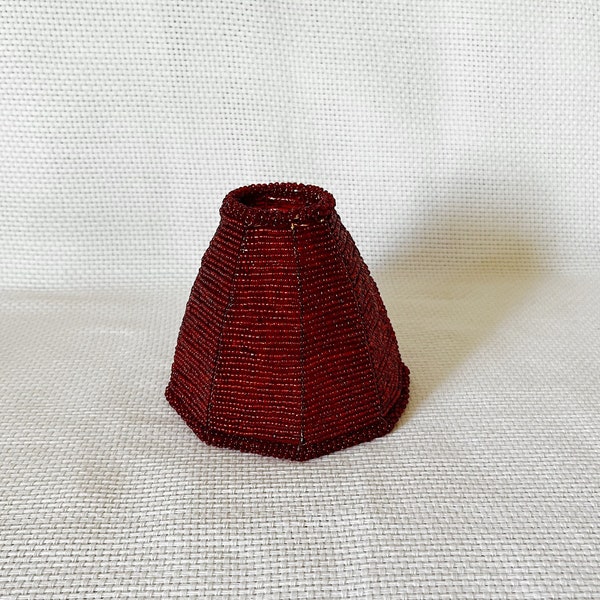 Vintage Dark Red Glass Beaded Decorative Small Lampshade, Christmas Decorating Shade Christmas Vintage Shinny Small Lamp/Candle Holder Shade