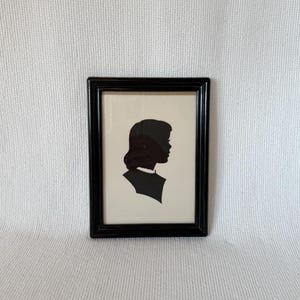 Vintage/Antique Framed Silhouette of Girl in Black Plastic Frame Hand Cut, Wall Hanging, Old Frame, Collectible Silhouette Lady