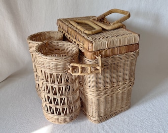 Vintage Wicker Picnic Basket With Detachable Wine Basket, Vintage Rattan Basket, Photoshoot Decor, Proposal Picnic Basket, Summer Picnic Bag