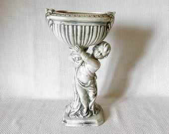 Vintage Ceramic Cherub Vase, Flower Arrangement Vase with Cherub Angel Baby, Holiday Table Decoration, Victorian Style Ceramic Decoration