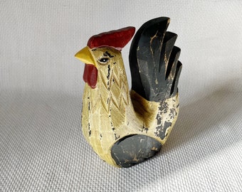 Wooden Rooster Statue Figurine, Farmhouse Hand Carved Wooden Rooster Hand Painted Rustic, Vintage Rooster, Country Home Decor, Easter Decor