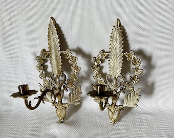 Vintage Metal Candle Sconces, Ornate Gold Detailed Candle Wall Decoration, Candle Hanging on the Wall Holders, Leaves Decorated Wall Accent
