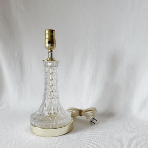 Vintage Mid Century Cut Glass and Gold Table Lamp Without Shade, Cut Crystal Table Lamp, Classic Elegant Nightstand Lighting Tapered Shape