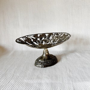 Stunning old vintage ornate silver metal pedestal decorative bowl / fruit / candy / dish with ornate embossed and engraved grape vines