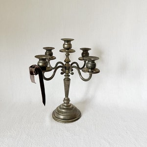 Vintage Silver Five Arm Candelabra, Classic Design Rare Find Candelabra for Holidays, Table Top Christmas Matt Oxidation Silver Candelabra
