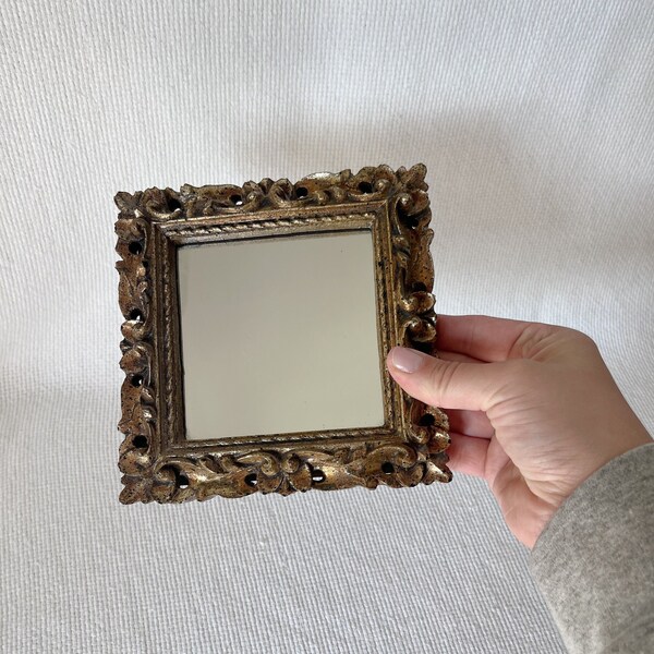 Small Ornate Resin Aged Mirror Wall Decoration, Gold/Bronze Tone Mirrored Gallery Wall Decoration, Unique Wall Accents, Small Mirror Decor