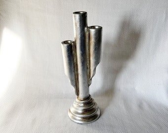 Vintage Ceramic Hand Made in Italy Silver Candlestick Holder Brutalist Painted Tabletop Candelabra, Minimal Candelabra, Different Candelabra