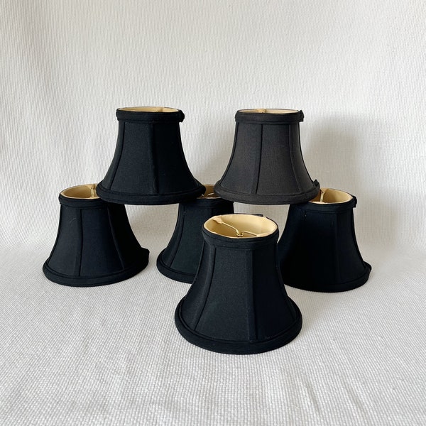 Vintage Royal Designs Black with Gold True Bell Shape Chandelier Lamp Shades, Wall Sconces Shades, Fabric Shades, Old Shades Set of 6