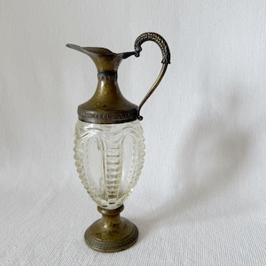 Vintage Hand Blown And Decorated Murano Italy Glass And Brass Metal Pitcher, Solid Brass Pitcher,  Decorative Pitcher, Old Wine Brass Jug