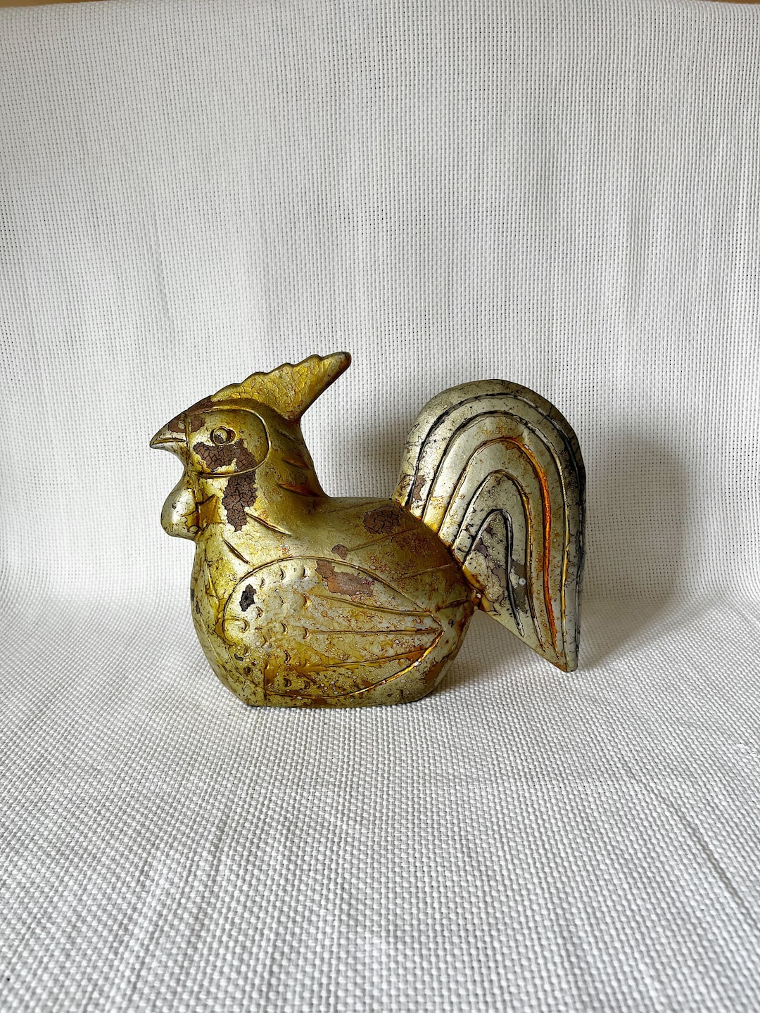 Golden Rooster Statue Figurine, Easter Table Decor, Easter Shelve Decoration, Vintage Rooster
