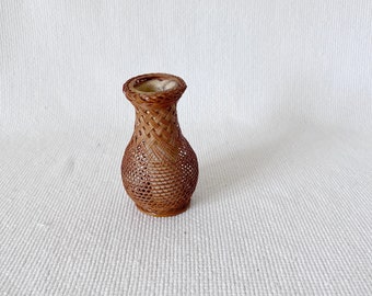 Vintage Wicker Plant Propagator or Vase, Bud Vase Shape Ratan Home Decor, Cute Desc Table Rooting Vase, Shelve Decoration, Small Propagator