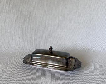 Vintage Butterdose mit Glaseinsatz, Art Deco Butterdose, elegantes Cottage Küchendekor, antikes Geschirr