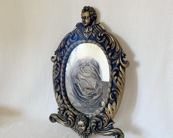 Vintage Gold Oval Ornate Face Mirror with Cherub Angels, Wall Decoration, Unique Wall Accent, Gallery Wall Mirror, Fancy Victorian Mirror