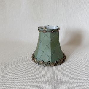 Vintage Little Lamp Shade, Small Blue/Green Quilt Lined Lace/Sequins Clip on Petite Lamp Shade Shabby Chic 5&quot; Tall French Style Small Shade