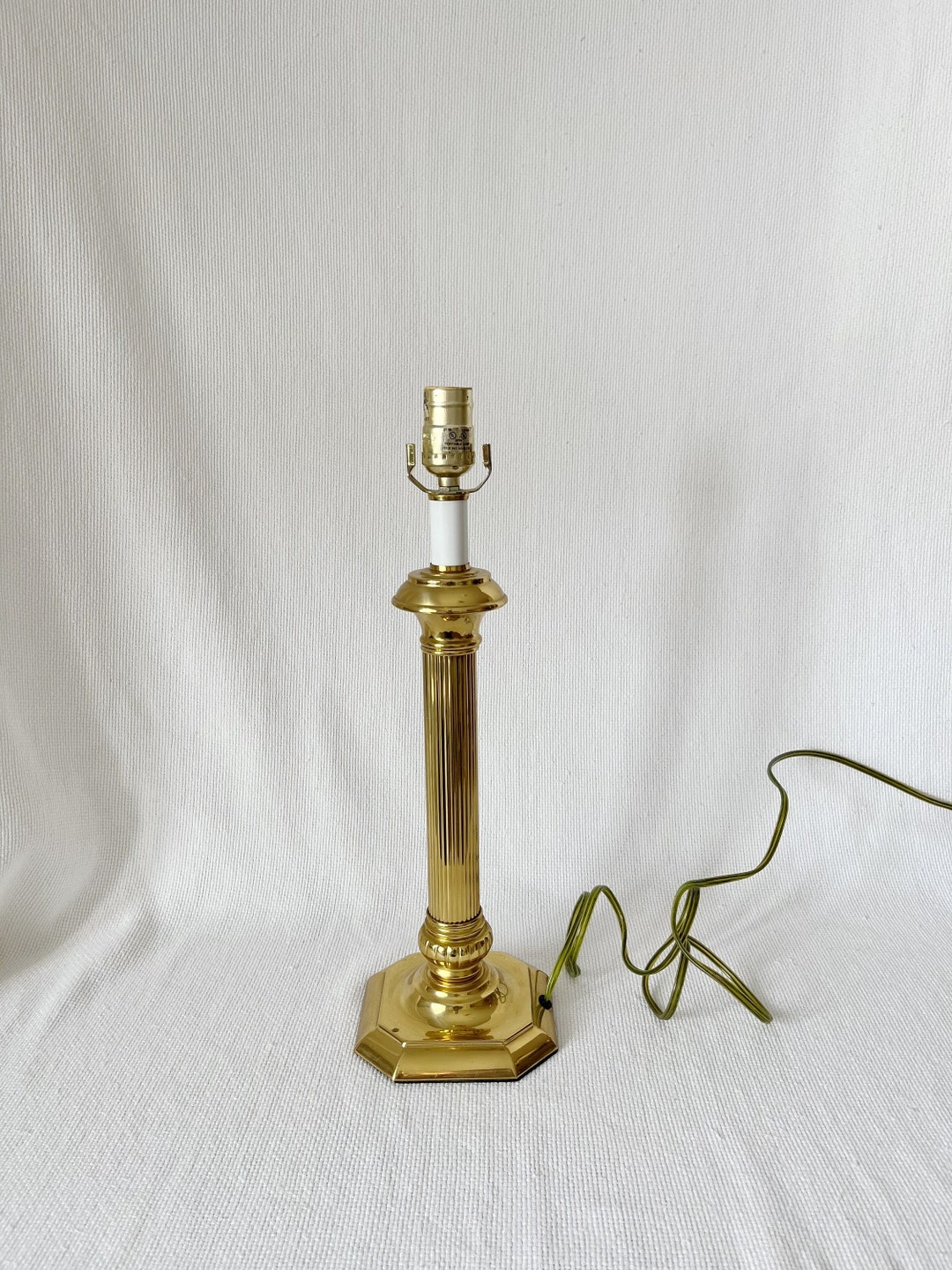 Vintage Brass Candle Stick Column Lamp, Gold Side Table Top Night Lamp